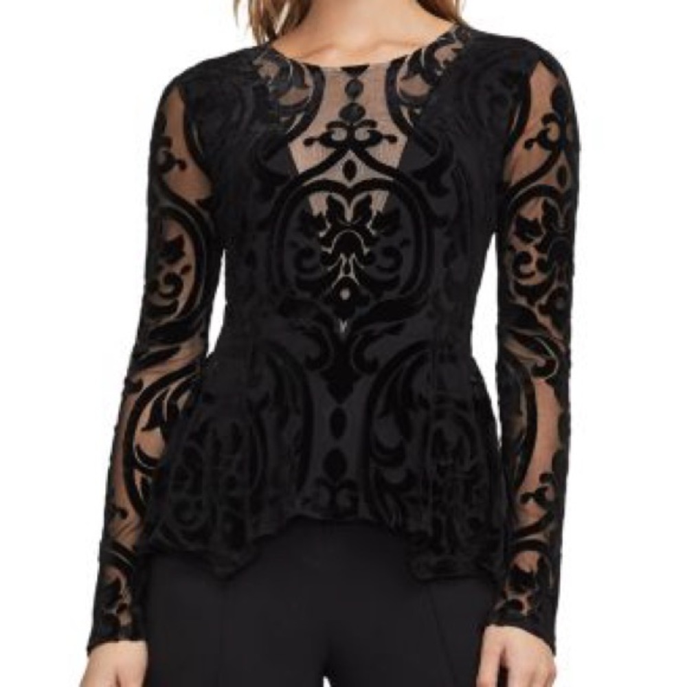 Elegant BCBG Black Velvet Patterned Top